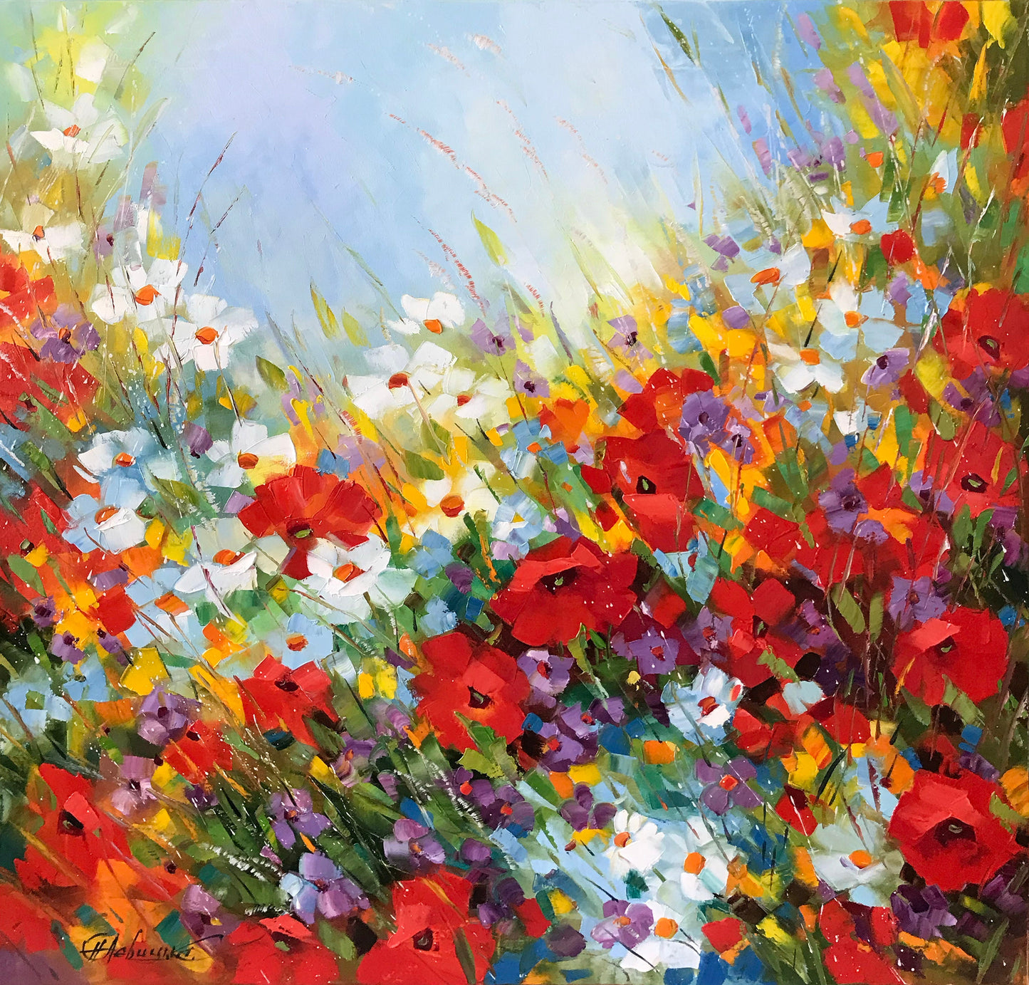 Poppy Field Oil Painting Original Artwork Red Poppies Painting on Canvas Wildflower Art Floral Meadow Painting Ukrainian Poppy Wall Art