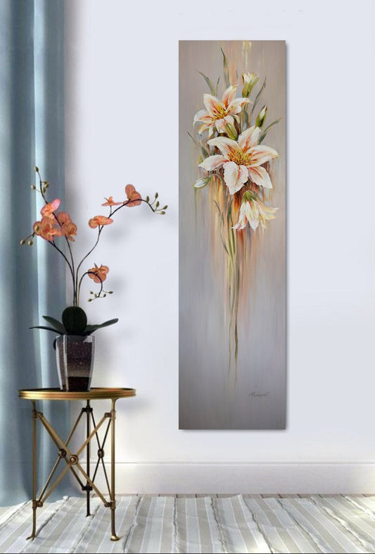 Lilies Painting Original Art Vertical Home Decor Abstract Botanical Art Pastel Color Painting Long Vertical Artwork Large Flower Wall Art