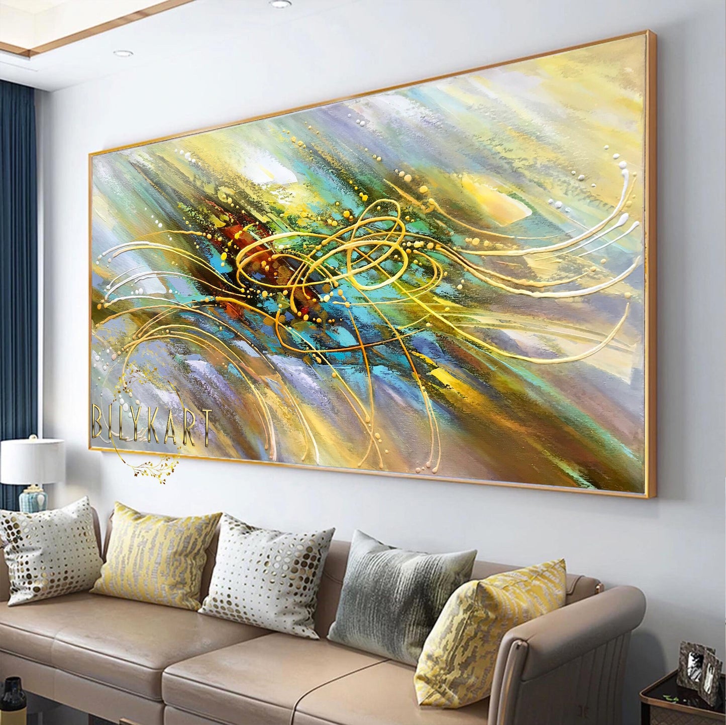 Extra Large Colorful Abstract Painting on Canvas Oversized Green and Yellow Modern Art Colorful Universe Paintings Modern Painting Abstract