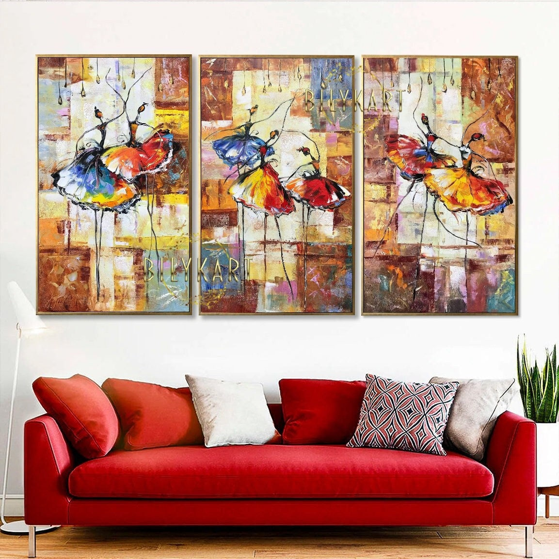 Abstract Ballerina Oil Paintings on Canvas Large Abstract Wall Art Set of 3 Dancing Art Ballet Dancers Paintings Three Ballerinas Painting