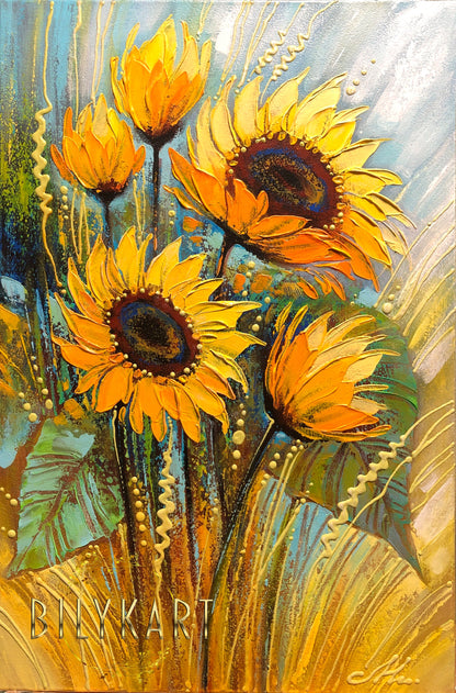 Impasto Sunflowers Painting on Canvas Abstract Sunflower Painting Original Large Texture Yellow Flower Wall Art Impasto Flowers Artwork