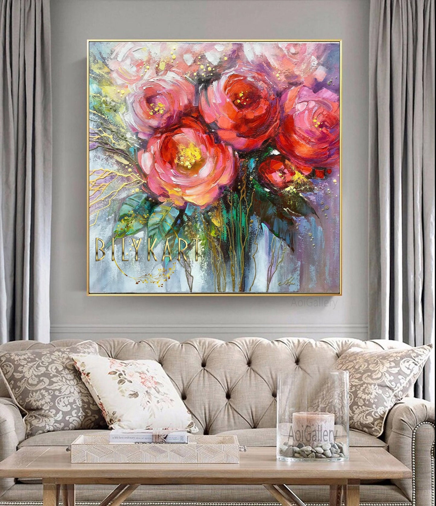 Abstract Flower Painting On Canvas Modern Floral Artwork Red Flowers Wall Art Texture Flower Painting Floral Abstract Contemporary Art