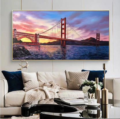 San Francisco Golden Gate Bridge Painting on Canvas Bridge Sunset Painting San Francisco Framed Art California Wall Art Decor SF Gifts