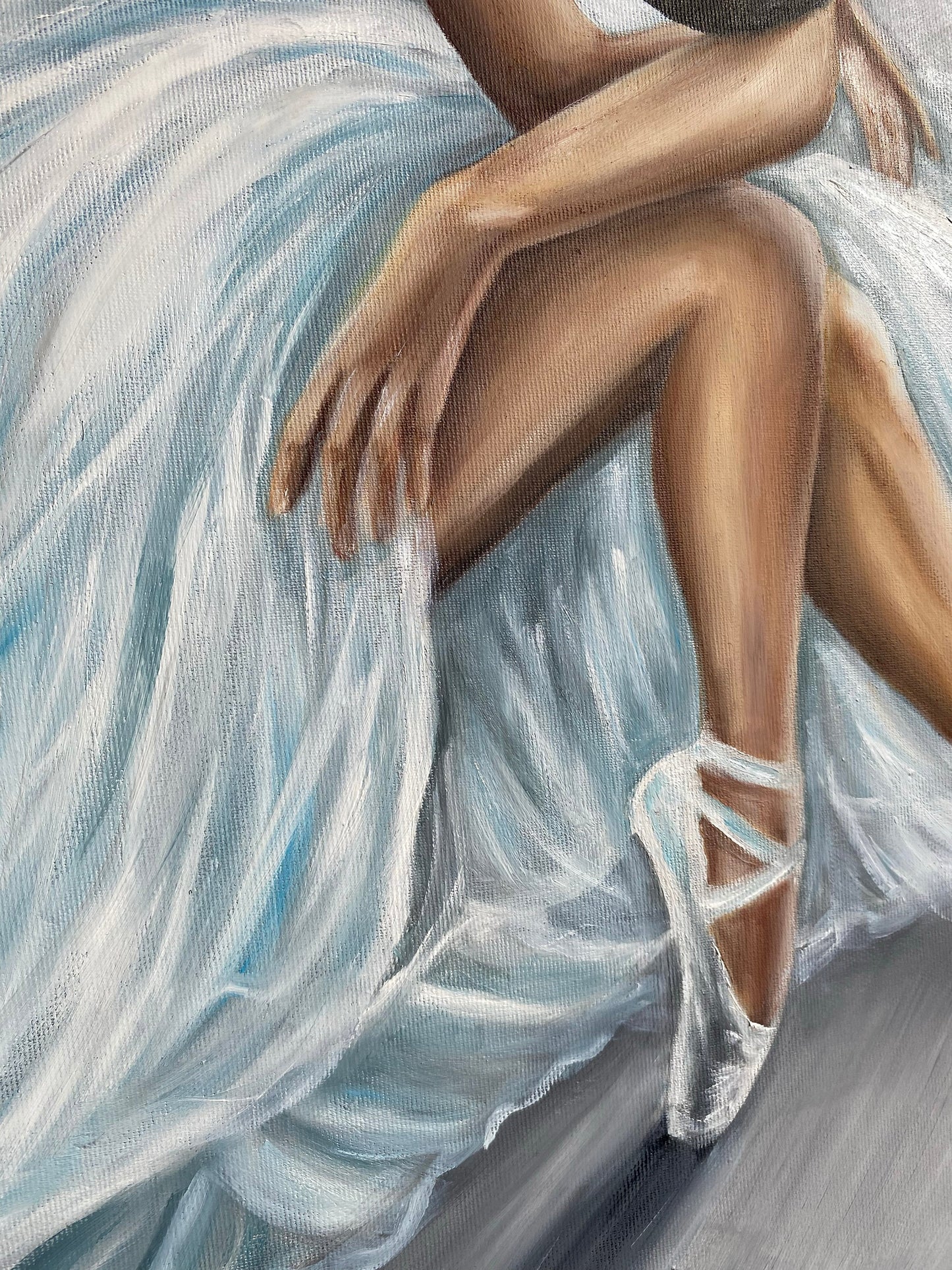 Ballerina Sitting on Floor Oil Painting Original Beautiful Woman Canvas Art Lady Artwork Hand Painted Girl in White Dress Painting on Canvas