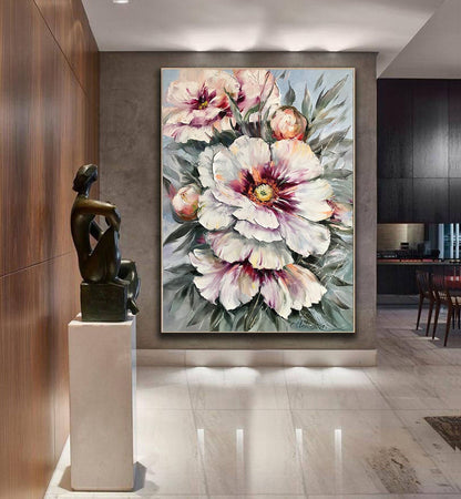 Large Abstract Flower Oil Painting Original Texture Flower Canvas Wall Art Abstract Flowers Wall Decor Extra Large Blossom Flower Painting