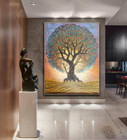 Gustav Klimt Tree of Life Painting on Canvas Apple Tree Painting Large Golden Tree Wall Art Klimt Gold and Blue Art Family Tree Painting