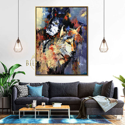 Abstract Wolf Painting Original 2 Wolves Wall Art Canvas Wild Animals Paintings Animals Wall Decor Wolf Artwork Unique Gifts for Wolf Lovers