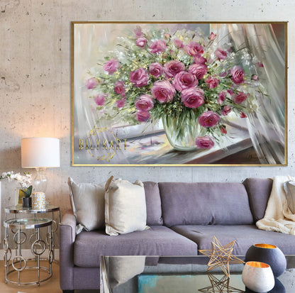 Pink Roses Painting Original Ukrainian Art Work Classical Bouquet Painting Still Life Roses Art Ukrainian Gift Flower Oil Painting on Canvas