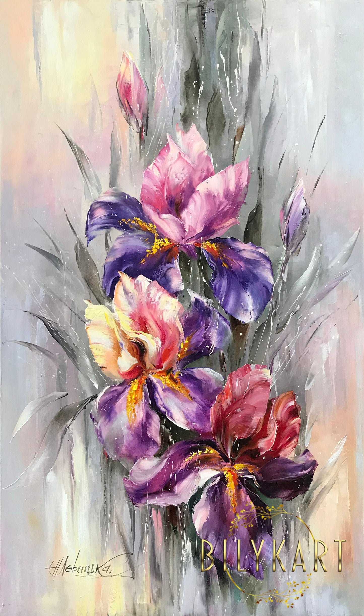 Abstract Iris Paintings on Canvas Purple Iris Wall Decor Abstract Flowers Painting Large Flowers Artwork