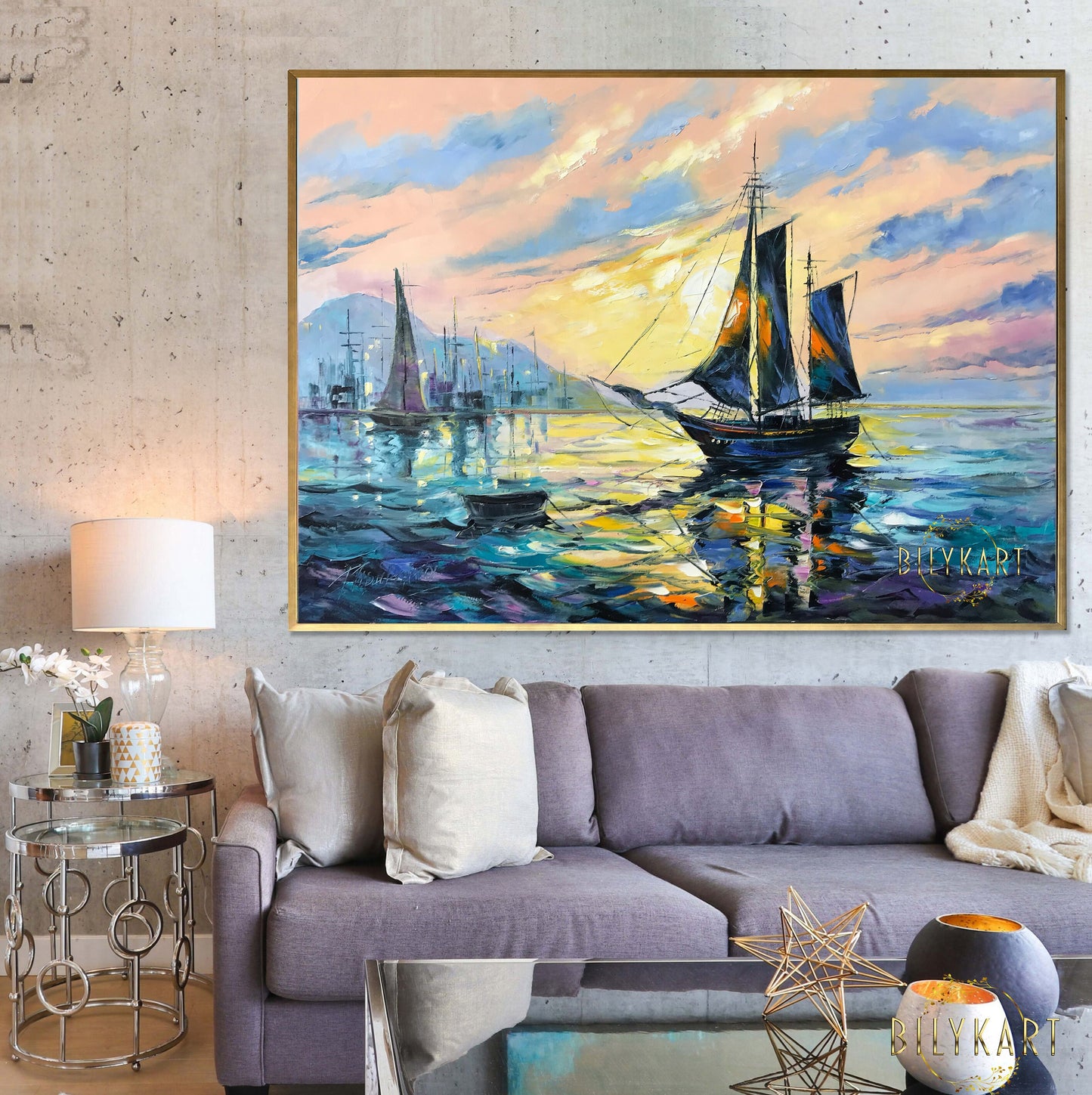 Sailboat Painting Abstract Sail Boat Wall Art Painting Sailboat in the Ocean Seascape Oil Painting Original Nautical Art Sailboat Modern Art