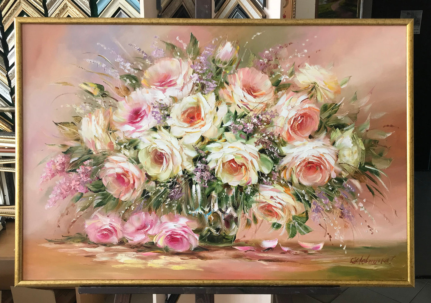 Roses Bouquet Oil Paintings Original Flowers in a Vase Paintings Classic Artwork Pink Flowers Art Roses Flower Oil Painting Art Gift For Her