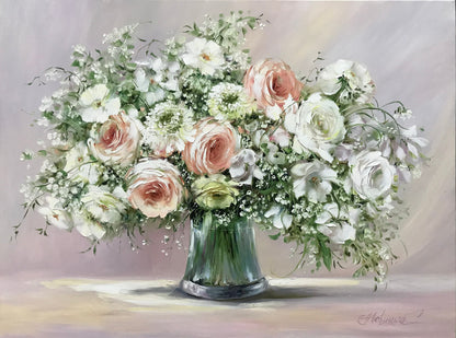 Custom Wedding Bouquet Oil Painting Original Commission Flower Bouquet Painting Parents Wedding Gift Drawing Flowers in Vase Painting Canvas