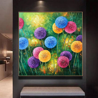 Large Dandelion Oil Painting Original Flower Field Artwork Colorful Dandelion Canvas Art Large Flowers Oil Paintings on Canvas Floral Art