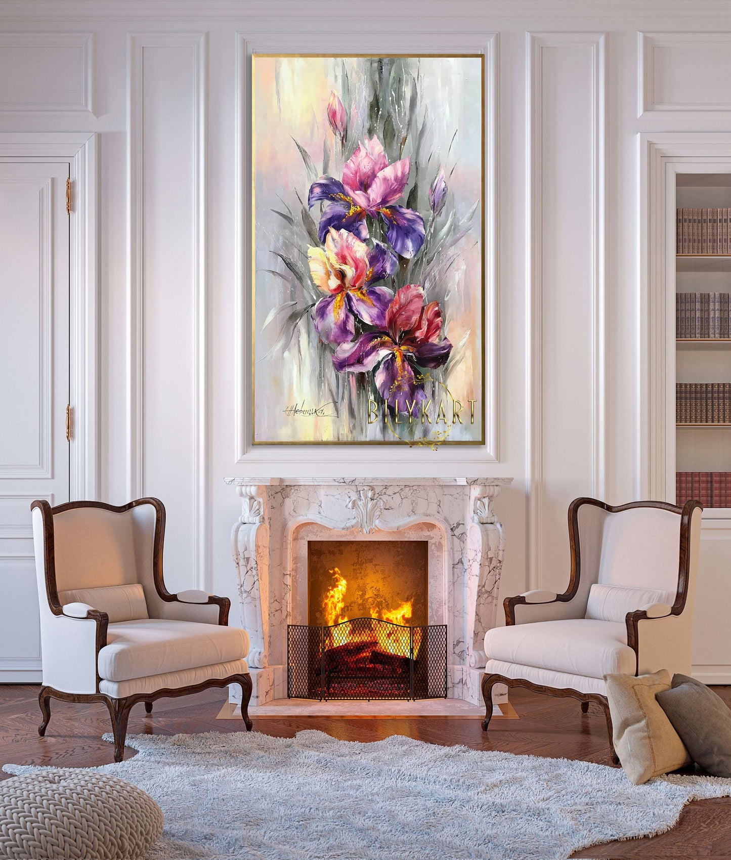 Abstract Iris Paintings on Canvas Purple Iris Wall Decor Abstract Flowers Painting Large Flowers Artwork