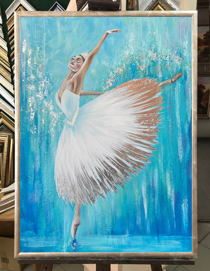 Dancing Ballerina Painting Original Ballet Dancer Painting Ballet Wall Art White Dress Ballerina Gift for Girl Ballerina Painting on Canvas