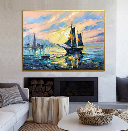 Sailboat Painting Abstract Sail Boat Wall Art Painting Sailboat in the Ocean Seascape Oil Painting Original Nautical Art Sailboat Modern Art