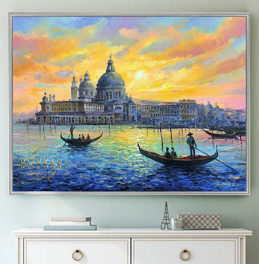 Venice Canal Oil Painting Original Paintings of Italy Venice Wall Art Gondola Oil Painting Famous The Grand Canal Venice Painting on Canvas