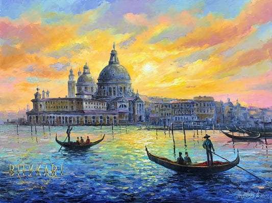 Venice Canal Oil Painting Original Paintings of Italy Venice Wall Art Gondola Oil Painting Famous The Grand Canal Venice Painting on Canvas