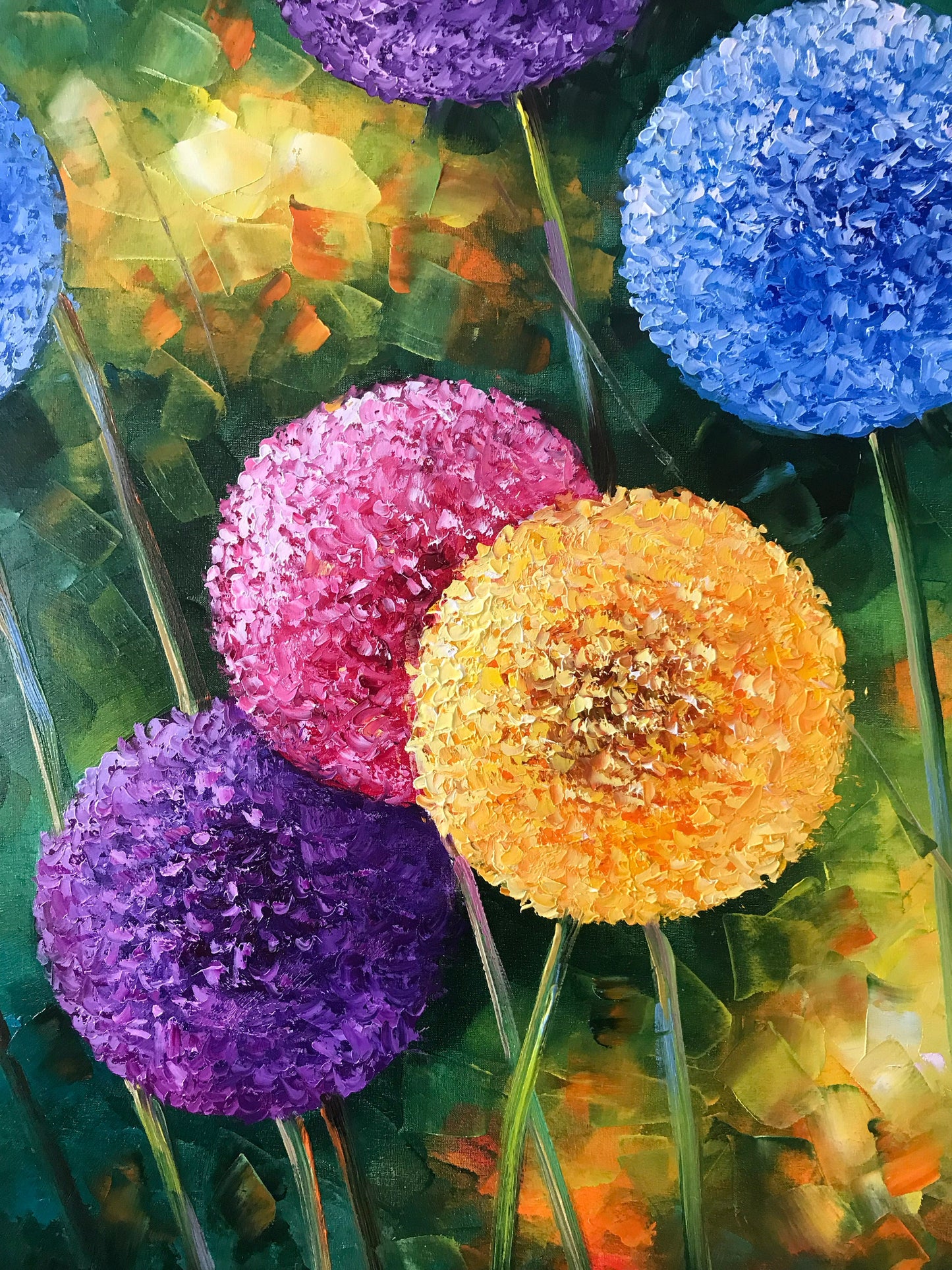 Large Dandelion Oil Painting Original Flower Field Artwork Colorful Dandelion Canvas Art Large Flowers Oil Paintings on Canvas Floral Art