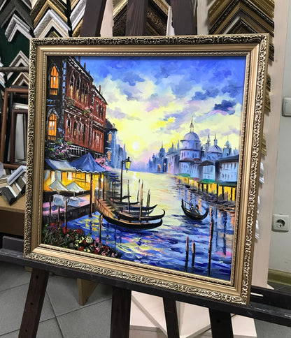 Venice Large Oil Painting Original Venice Canal Art Italy Landscape Oil Paintings Venetian Artwork Framed Venice Grand Canal Oil Paintings