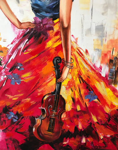 Abstract Woman in Red Dress Oil Painting Original Abstract Girl Back View Painting Extra Large Oil Painting Over Fireplace Modern Woman Art