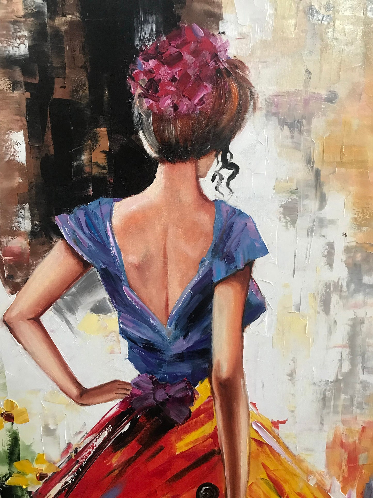 Abstract Woman in Red Dress Oil Painting Original Abstract Girl Back View Painting Extra Large Oil Painting Over Fireplace Modern Woman Art