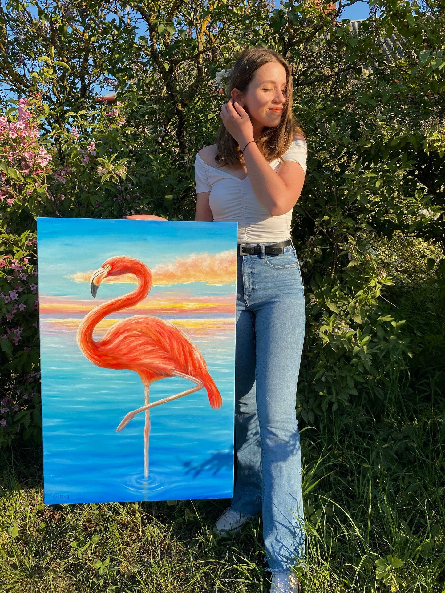 Flamingo Painting Original Flamingo Nursery Wall Art Bird Oil Painting Rainforest Animal Wall Decor Sea Sunset Oil Painting Flamingo Gifts