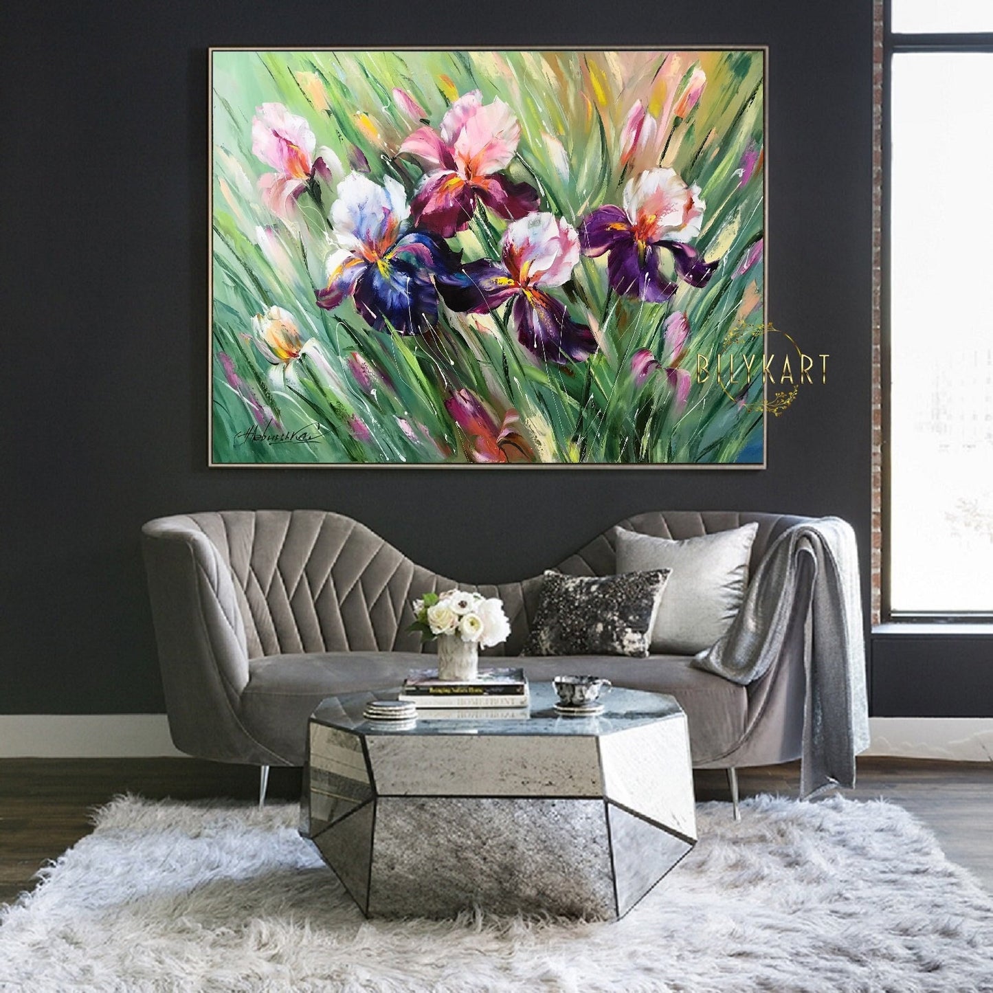 Iris Flowers Painting on Canvas Purple Flowers Oil Painting Original Iris Artwork Irises Painting Monet