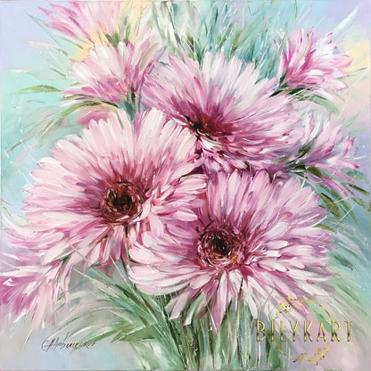 Gerbera Daisy Painting Original Pink Flower Art Textured Flower Oil Painting Daisy Artwork Large Abstract Flower Painting on Canvas