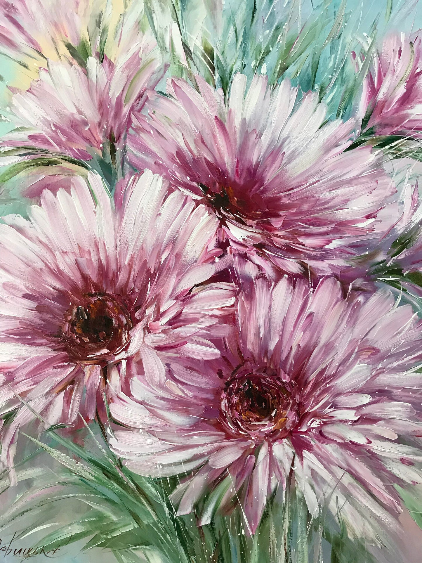 Gerbera Daisy Painting Original Pink Flower Art Textured Flower Oil Painting Daisy Artwork Large Abstract Flower Painting on Canvas