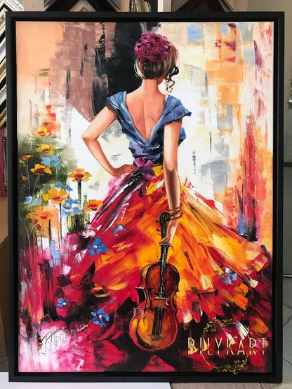 Abstract Woman in Red Dress Oil Painting Original Abstract Girl Back View Painting Extra Large Oil Painting Over Fireplace Modern Woman Art