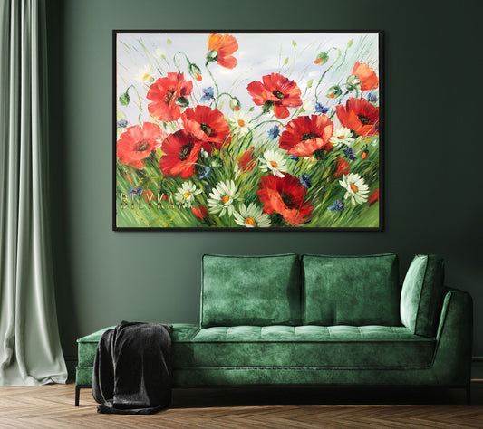 Poppy Field Oil Painting Original Art Work Red Poppies Painting on Canvas Wildflowers Art Floral Meadow Painting Ukrainian Poppy Wall Art