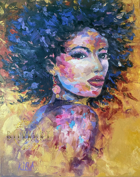 African Woman Oil Painting Abstract African Wall Art Luxury Gift for Her Modern Gold Painting Black Girl Wall Decor Contemporary Art