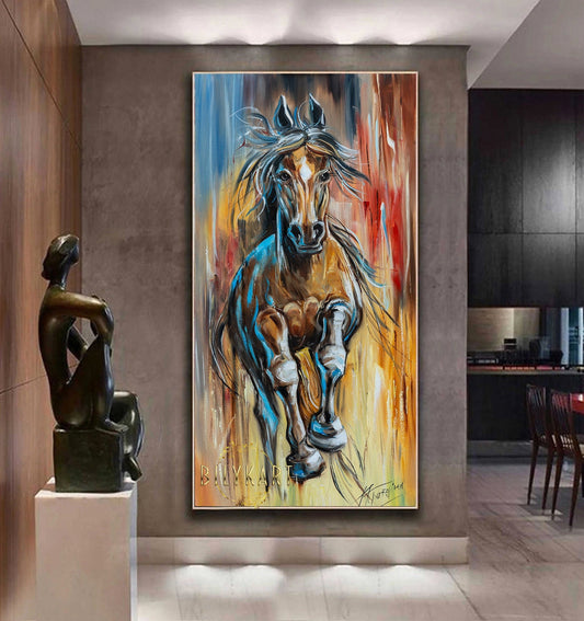 Large Abstract Horse Oil Painting Original Galloping Horse Canvas Wall Art Western Oil Painting Beautiful Brown Horse Painting Abstract