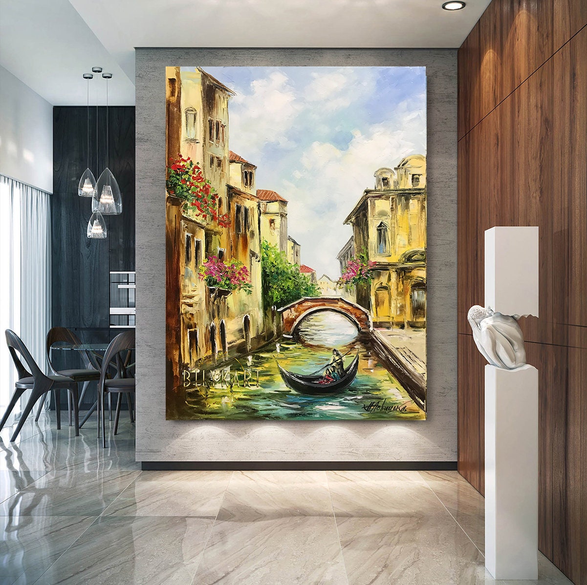 Venice Italy Oil Painting on Canvas Venetian Paintings of Italy Wall Art Framed Venetian Landscape Painting Large Venice Canal Oil Painting