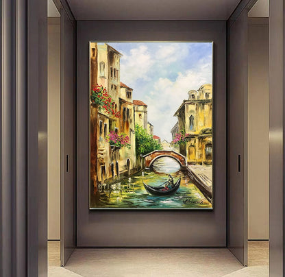 Venice Italy Oil Painting on Canvas Venetian Paintings of Italy Wall Art Framed Venetian Landscape Painting Large Venice Canal Oil Painting