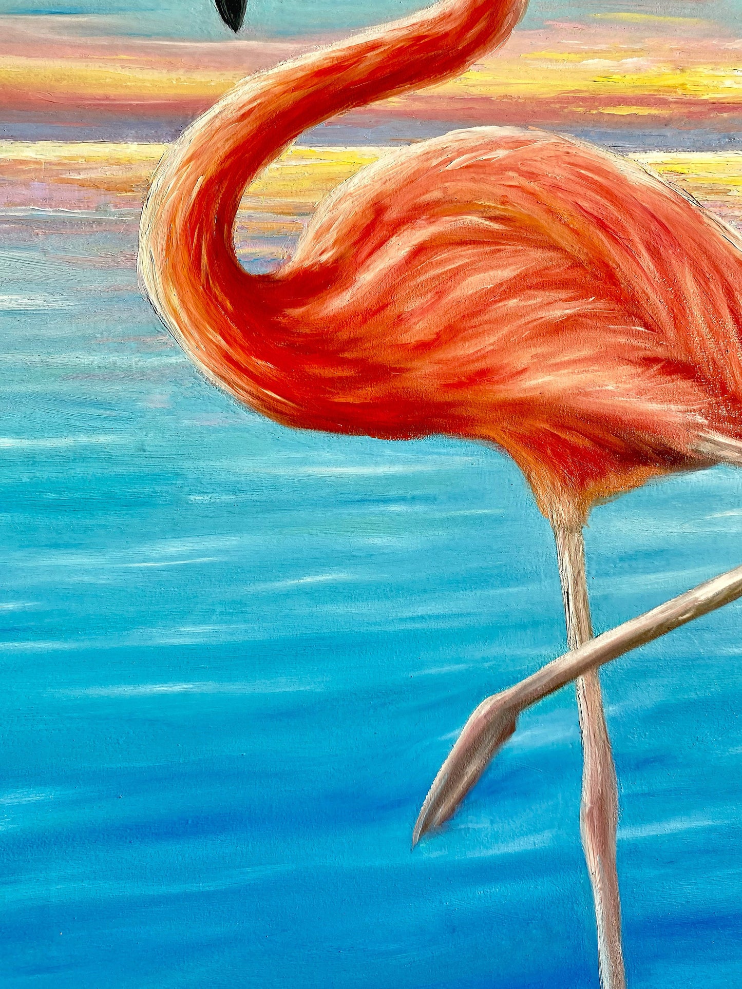 Flamingo Painting Original Flamingo Nursery Wall Art Bird Oil Painting Rainforest Animal Wall Decor Sea Sunset Oil Painting Flamingo Gifts