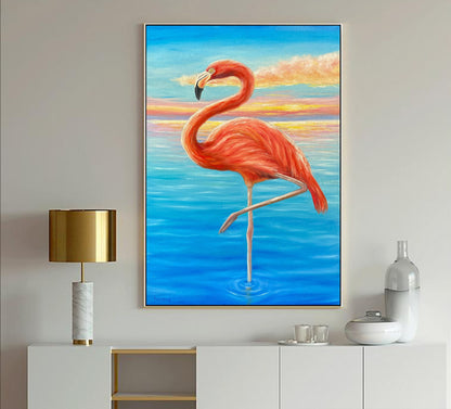 Flamingo Painting Original Flamingo Nursery Wall Art Bird Oil Painting Rainforest Animal Wall Decor Sea Sunset Oil Painting Flamingo Gifts