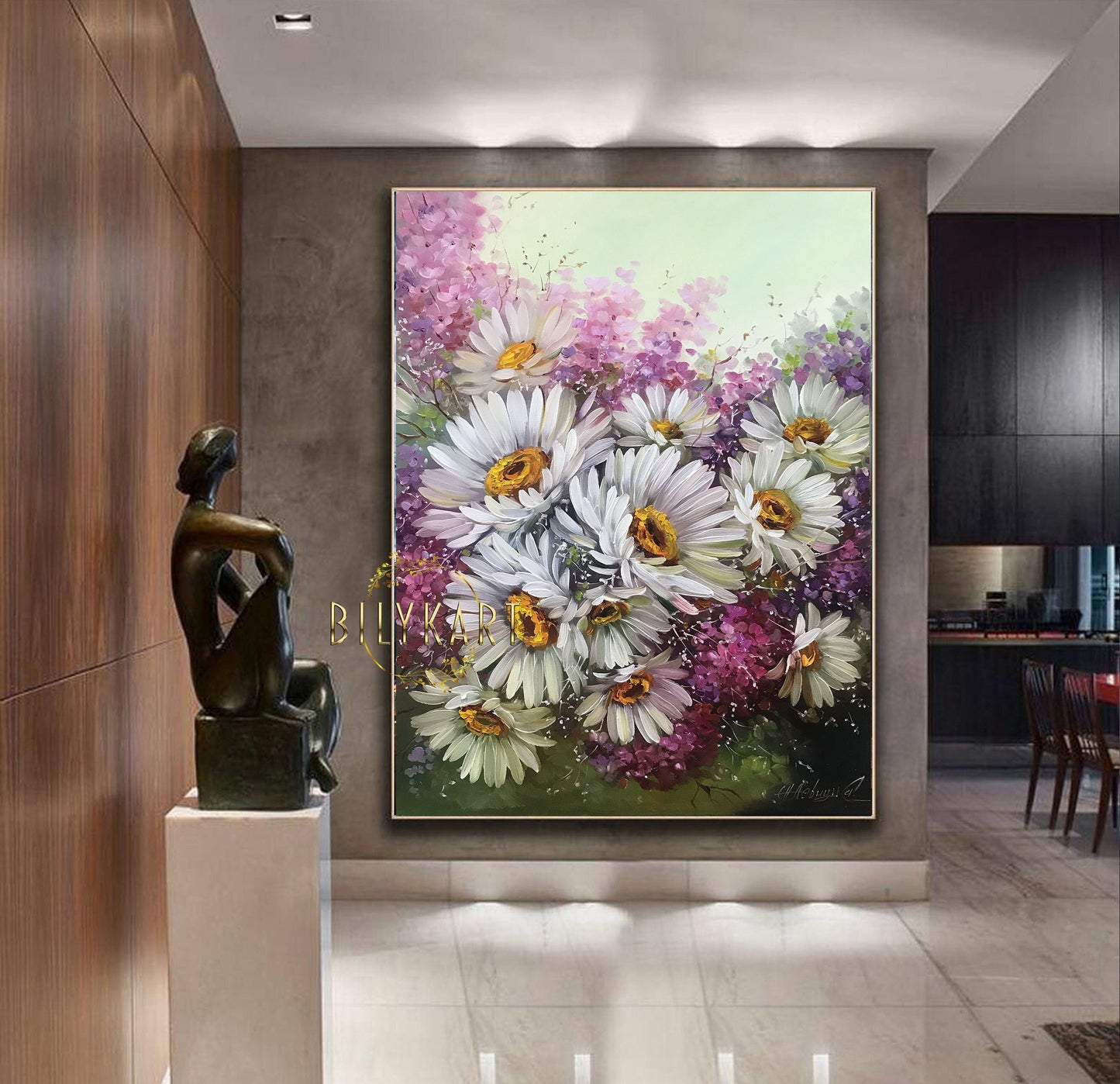 White Daisy Oil Painting Original Art Work Daisies Painting on Canvas Wildflowers Art Flower Wall Art Floral Oil Painting Daisy Artwork