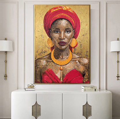 African American Painting on Canvas African Woman Wall Art Framed Black Woman Oil Painting Original Large Abstract African American Art Work