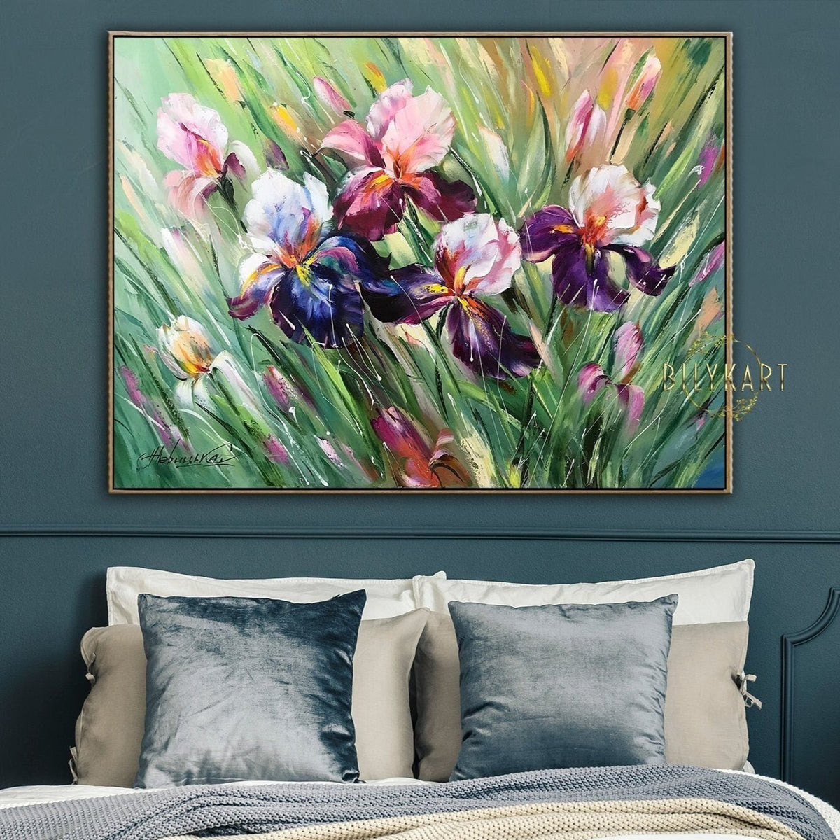 Iris Flowers Painting on Canvas Purple Flowers Oil Painting Original I ...