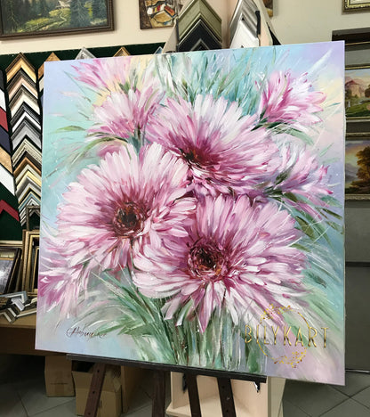 Gerbera Daisy Painting Original Pink Flower Art Textured Flower Oil Painting Daisy Artwork Large Abstract Flower Painting on Canvas