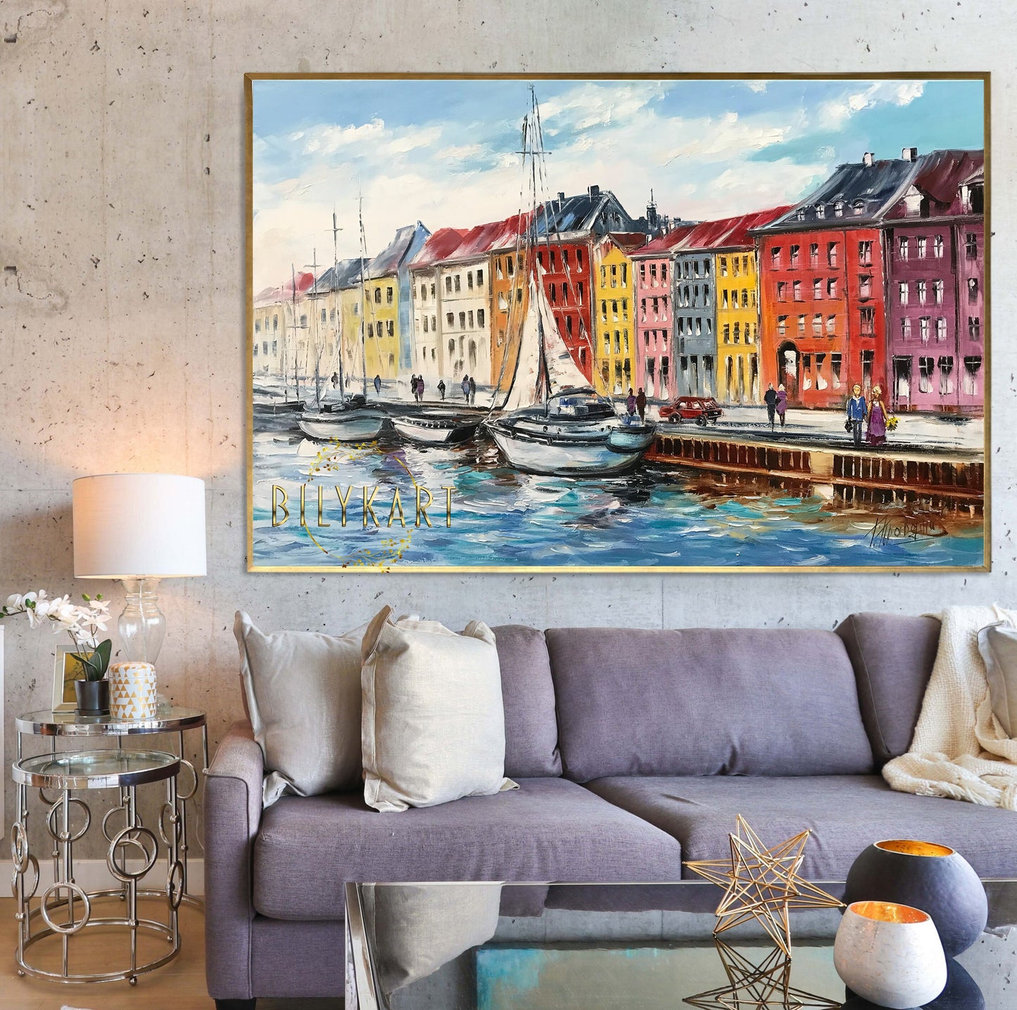 Copenhagen Denmark Painting Sailboat Original Oil Painting Sail Boat Wall Art Canvas Denmark Decor Sailboat Artwork Copenhagen Wall Art