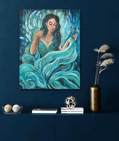 Mermaid Painting Original Beautiful Woman Portrait Painting Pretty Girl Face Painting Art Mermaid Artwork Heart of the Ocean Oil Painting