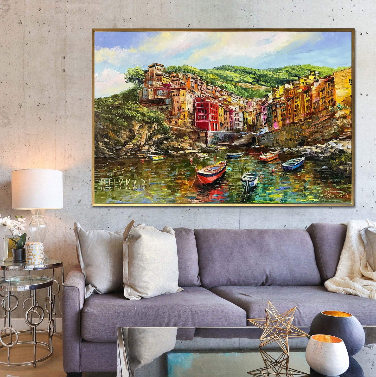 Cinque Terre Painting on Canvas Italy Riomaggiore Painting Italian Landscape Art Italy City Painting Italian Coastal Village Oil Painting