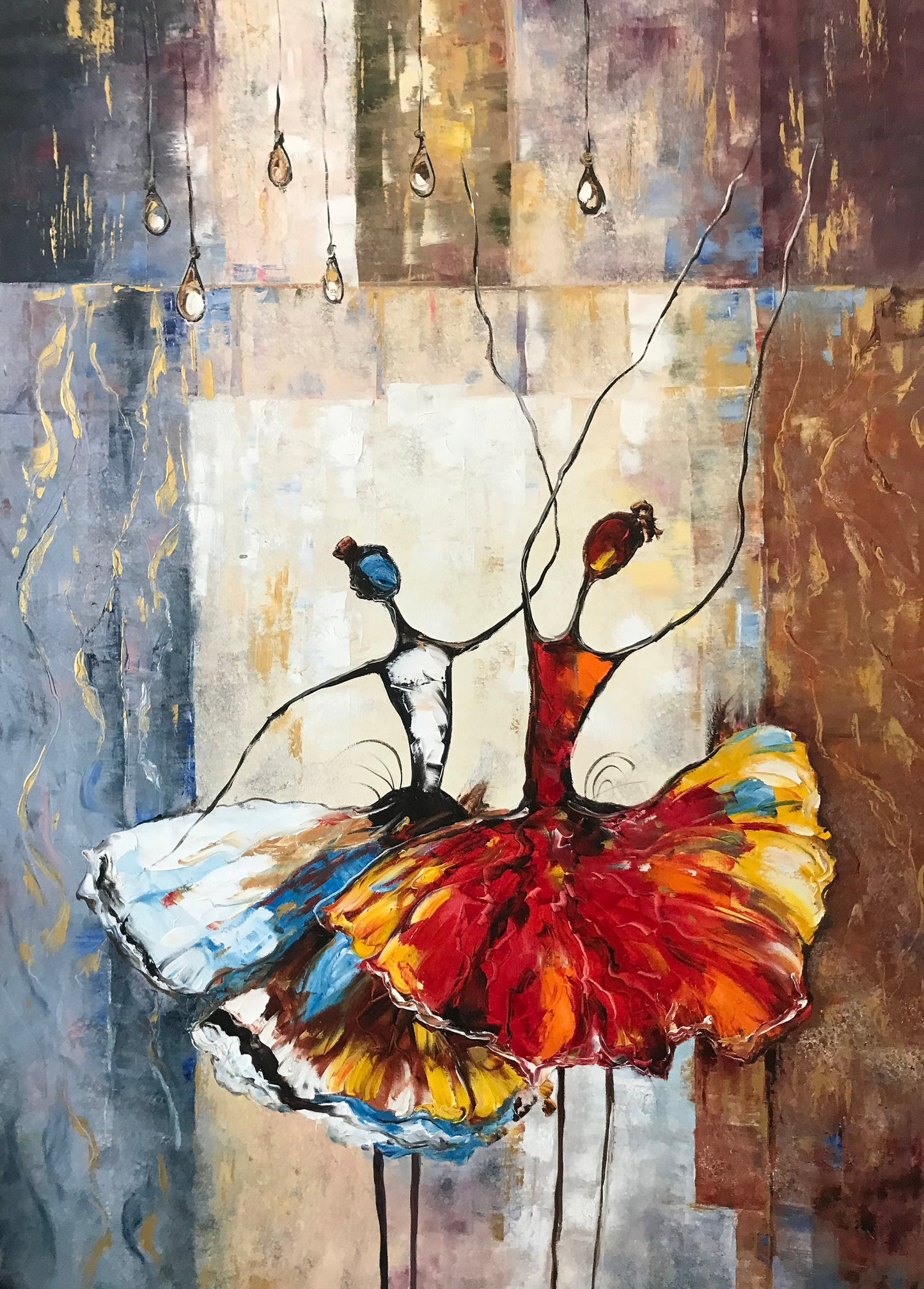 Abstract Ballerina Painting Original Ballerina Wall Art Dancing Girl Oil Painting Ballet Themed Art for Kids Room Large Ballerina Painting