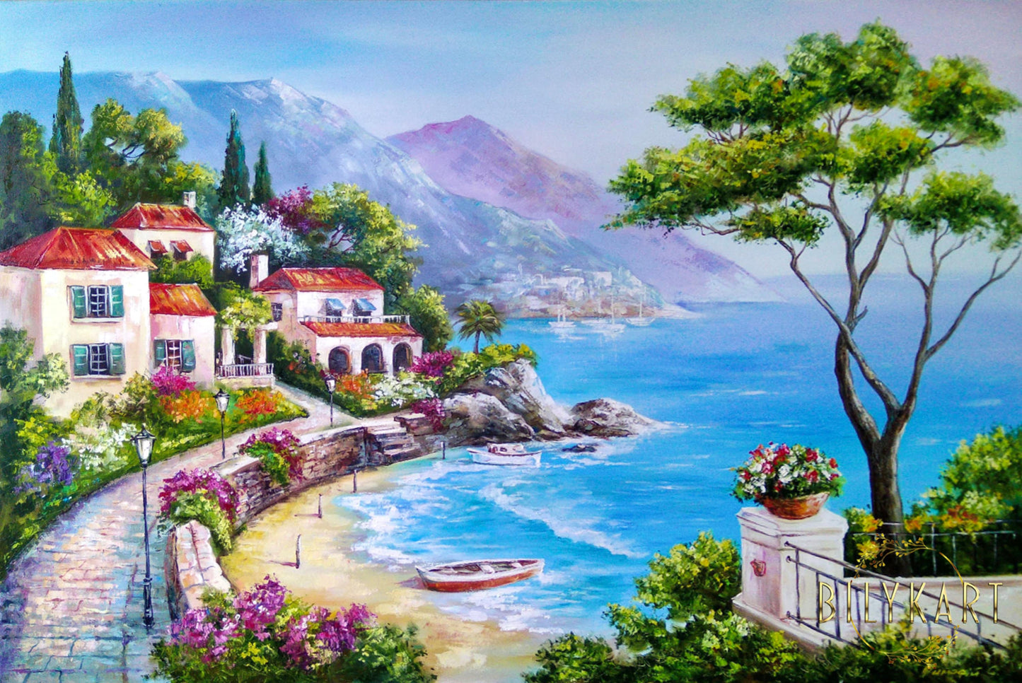 Amalfi Coast Italy Oil Painting Original Italian Scenic Paintings Italy Artwork Panoramic Landscape Painting Italian Positano Coast Painting