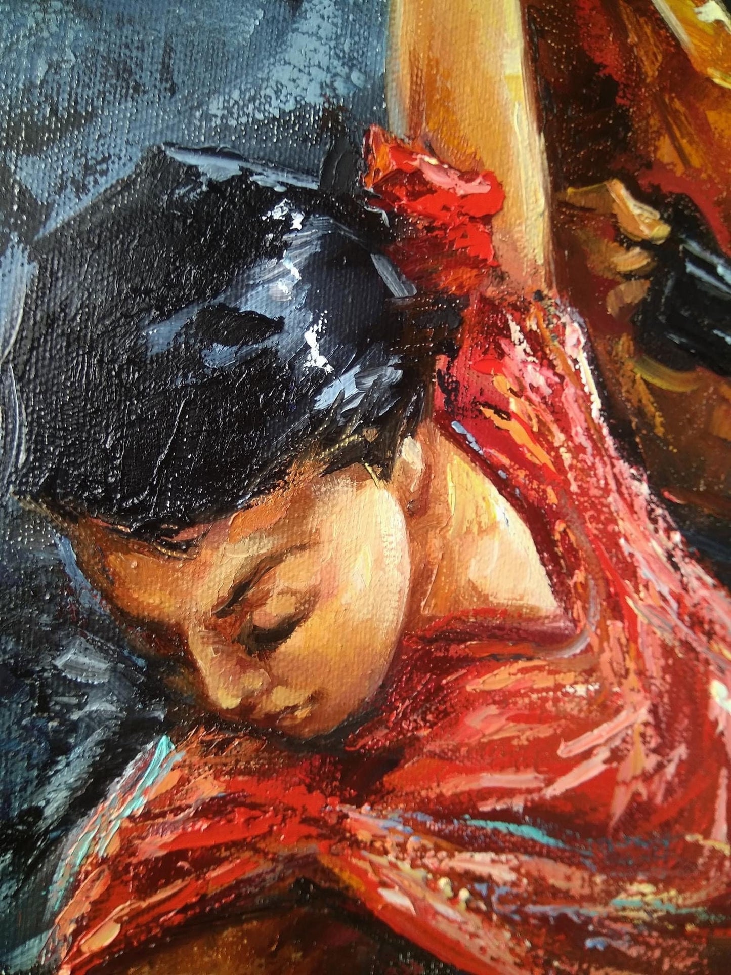 Flamenco Painting Original Woman Salsa Dancer Painting Latino Wall Art Flamenco Dancer Oil Painting Dance Artwork Spanish Guitarist Painting