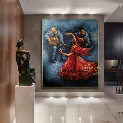 Flamenco Painting Original Woman Salsa Dancer Painting Latino Wall Art Flamenco Dancer Oil Painting Dance Artwork Spanish Guitarist Painting