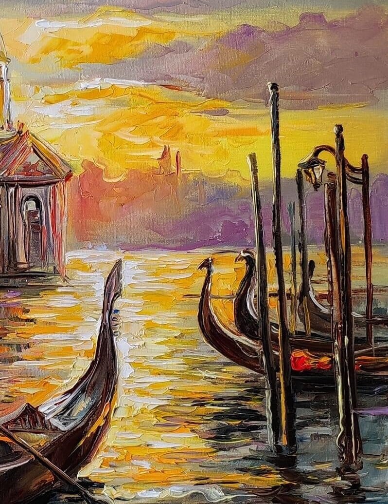 Venice Painting Original Venice Wall Art Italian Landscape Painting Large Italy Oil Painting Venice Italy Artwork Sunset Painting on Canvas